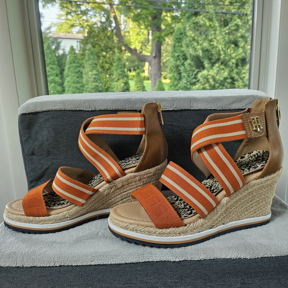 Tommy Hilfiger Women's Orange and Brown Wedge Sandals